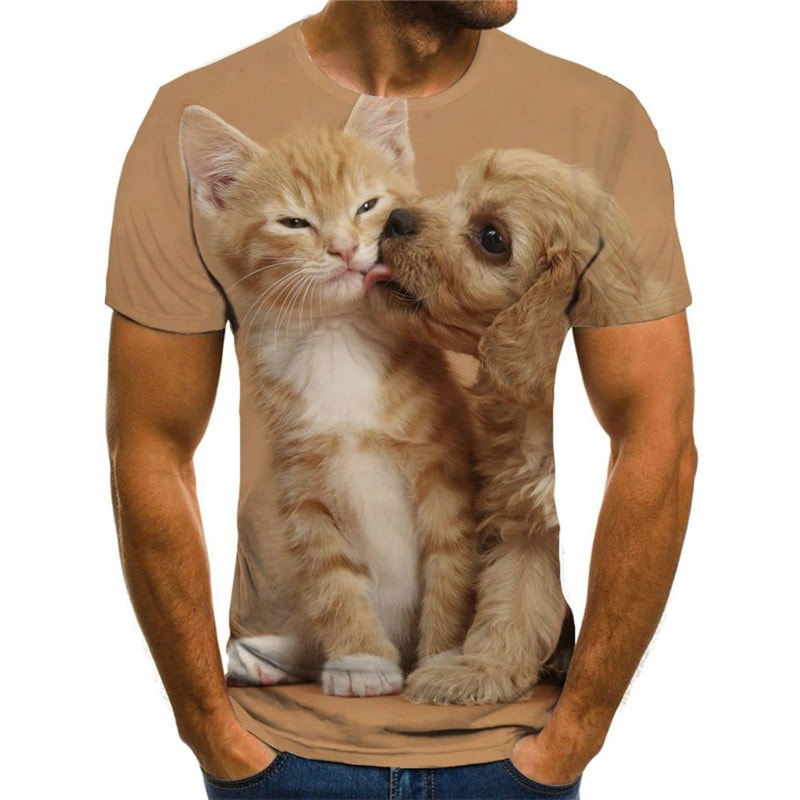 animal t shirt docile pets t shirt 3D cat and dog art costume Cool men