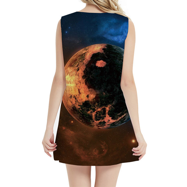 
Galaxy Dress Women Moon Short Yin Yang Korean Style Graffiti Boho Gothic Tank Womens Clothing Summer
                