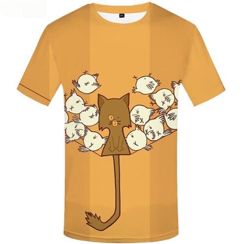 Cat T shirts Men Yellow Shirt Print Animal Tshirts Novelty Bird T-shirts 3d Short Sleeve Fashion Mens S-5XL Slim O-Neck