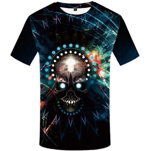 Skull T shirts Men Galaxy Space Tshirts Casual Black T-shirts 3d Colorful Shirt Print Graffiti T-shirts Graphic Short Sleeve - KYKU
