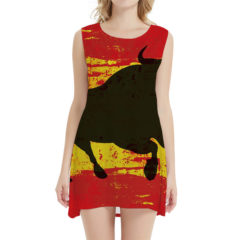 Cattle Dress Women Animal Ladies Dresses Graffiti Sundress Spain Vestido Sexy Art 3d Print Womens Clothing Summer