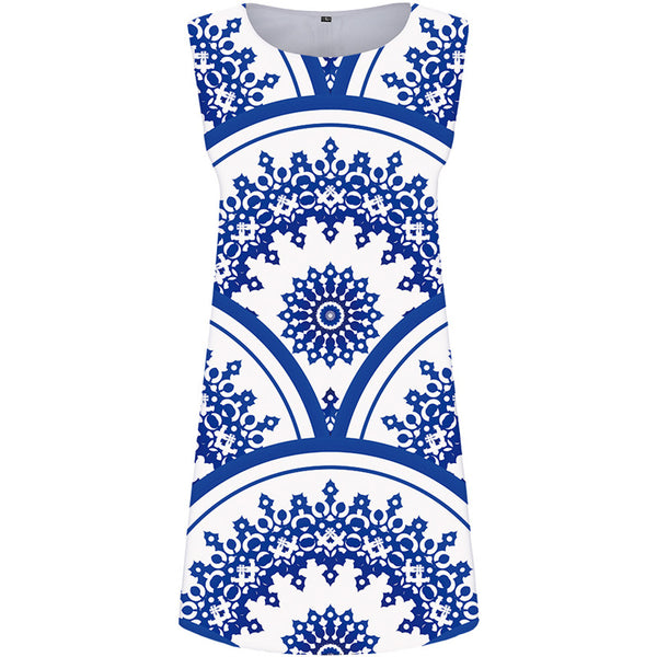 Graphics Dress Women Blue Vestido Sexy Geometry Boho Retro Office Womens Clothing Tassel