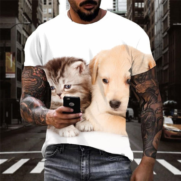 
animal tshirt 3D tshirt docile pets cat and dog men Cool art costume
                