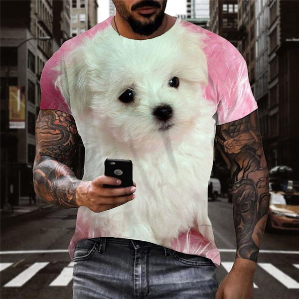
Little White dog tshirt Novelty 3D shirt Puppy Cute Pets big Smart dogs man Casual art costume
                