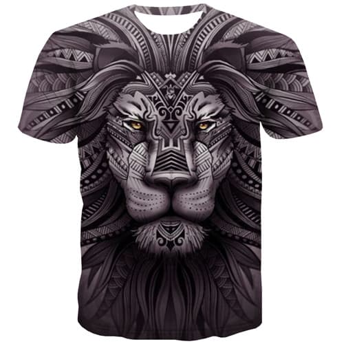 Lion T shirts Men Animal Tshirt Anime War T-shirts Graphic King Tshirt Printed Harajuku Shirt Print Short Sleeve Hip hop Men - KYKU