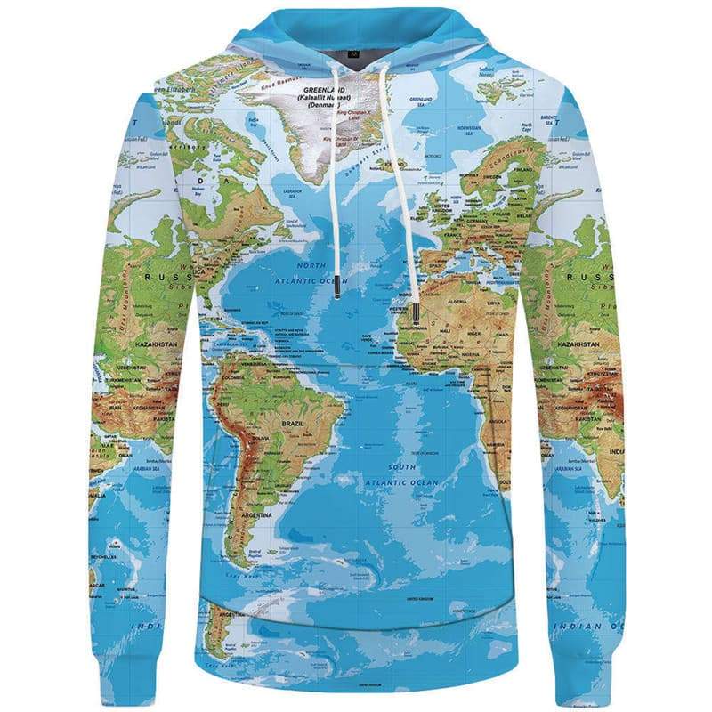 World Map Hoodie Men Earth Hoody Anime Funny Hoodie Print Blue 3d Printed Unisex Funny Men women Autumn Pocket Sexy - KYKU