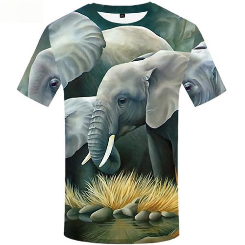 Elephant T shirts Men Animal T-shirts 3d Weed Tshirts Novelty Gray T-shirts Graphic Short Sleeve T shirts Men Tops Slim Big Size