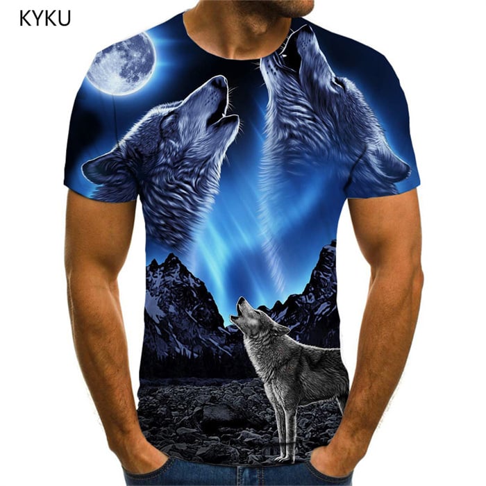 Wolf T-shirt Men Animal Tshirts Novelty Moon Tshirts Casual Abstract T-shirts Graphic Gothic T shirts Funny Short Sleeve