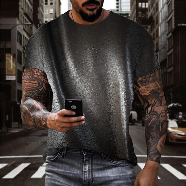 
Reflective black leather texture tshirt special texture Casual shirt 3D art costume different Casual men
                
