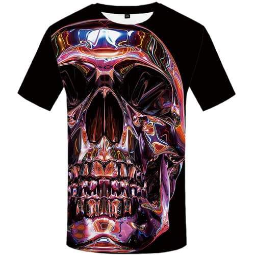 Skull T-shirt Men Colorful T-shirts Graphic Psychedelic T shirts Funny Aurora Tshirts Casual Gothic Shirt Print Short Sleeve - KYKU