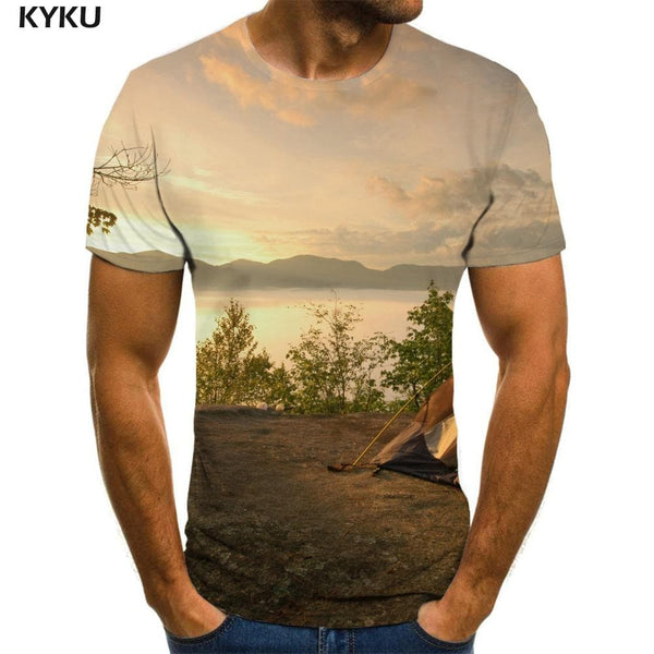 Landscape T shirt Men Outdoor Tshirt Printed Tree Anime Clothes Cloud Shirt Print