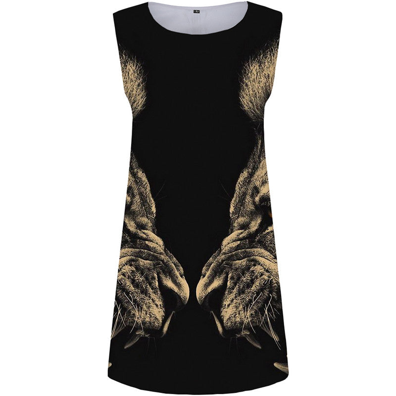 Lion Dresses Women Black Ladies Dresses Animal Sundress War 3d Print Angry Halter Sleeveless Womens Clothing Mini Evening
