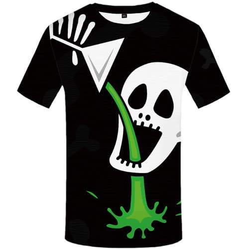 Skull T shirts Men Skeleton Tshirts Novelty Cartoon Tshirt Anime Black Tshirts Cool Gothic Shirt Print Short Sleeve Fashion Mens - KYKU