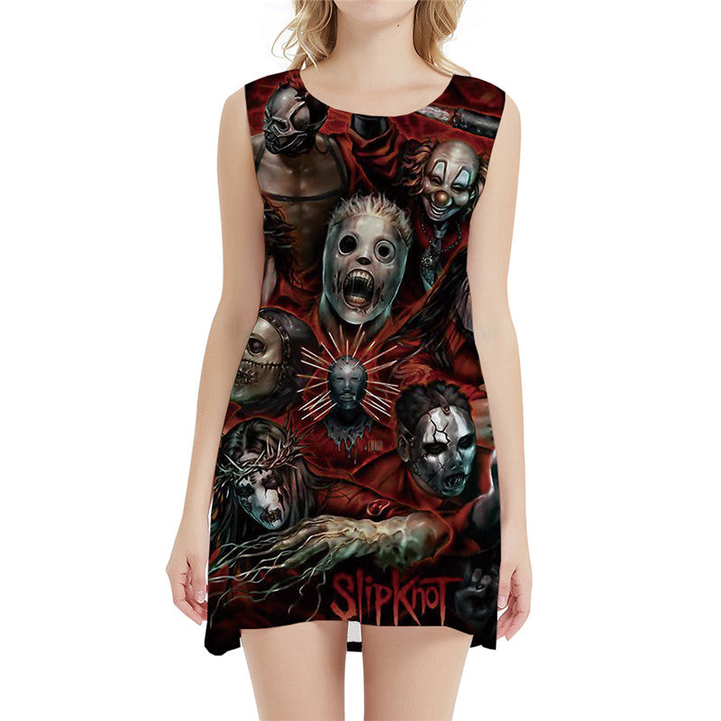 SOMEPET Skull Dress Women Band Halter Sleeveless Music Bodycon Dress Metal Sundress Cosplay 3d Print Womens Clothing