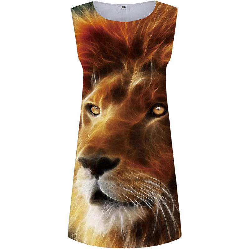 Lion Dress Women Animal Sundress Flame Office Rock Beach Womens Clothing Elegant