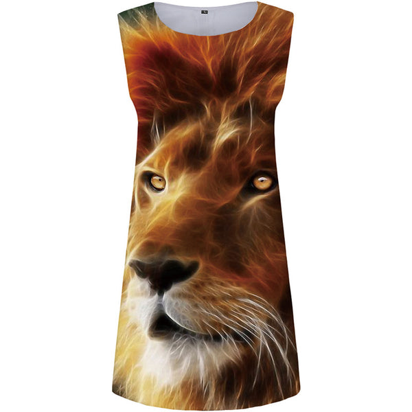Lion Dress Women Animal Sundress Flame Office Rock Beach Womens Clothing Elegant