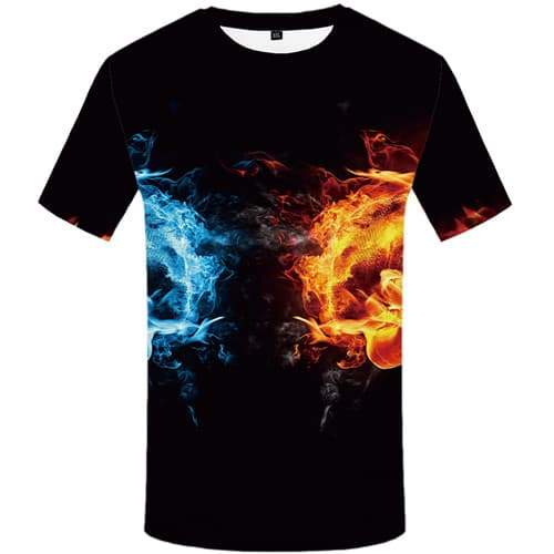 Yin Yang T shirts Men Black Tshirt Anime Flame Tshirts Novelty Water Shirt Print Harajuku Tshirts Casual Short Sleeve Fashion - KYKU