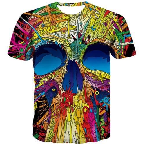 Psychedelic T-shirt Men Skull Shirt Print Colorful T-shirts Graphic Abstract Tshirts Casual Street Tshirt Printed Short Sleeve - KYKU