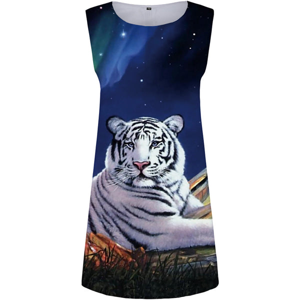 Tiger Dress Women Mountain Sundress Animal Short Harajuku Korean Style Cartoon Beach Womens Clothing Tassel