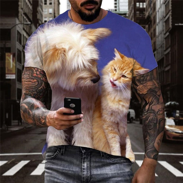 
animal t shirt Hip hop tshirt 3D docile pets Cool cat and dog art costume men
                