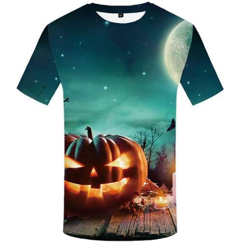 Halloween T-shirt Men Pumpkin Tshirts Cool Moon Tshirt Printed Cosplay T shirts Funny Short Sleeve Hip hop Unisex Digital Style - KYKU
