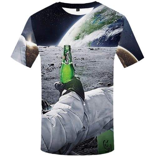 Beer T-shirt Men Galaxy Space Tshirts Casual Astronaut T-shirts 3d Earth T-shirts Graphic Funny Tshirts Cool Short Sleeve - KYKU