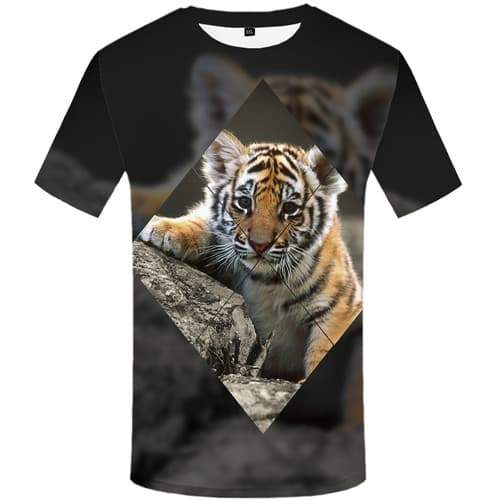 Geometric Flowers T-shirt Men Tiger T-shirts 3d Animal Tshirt Anime Abstract Shirt Print Fantasy T-shirts Graphic Short Sleeve - KYKU