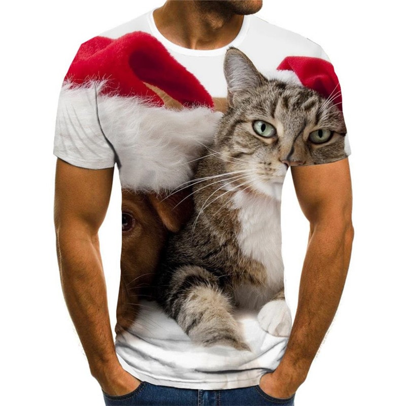 animal shirt Hip hop tshirt 3D docile pets art costume Casual cat and dog men