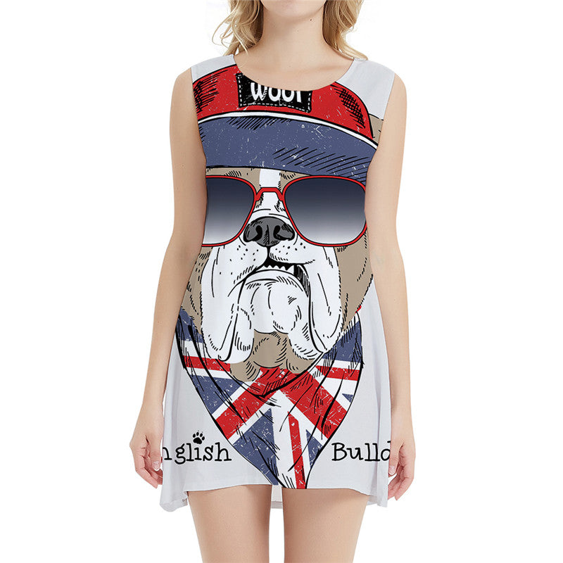 Dog Dresses Women Animal Halter Sleeveless United Kingdom Ladies Dresses Harajuku 3d Print Cartoon Sundress Womens Clothing