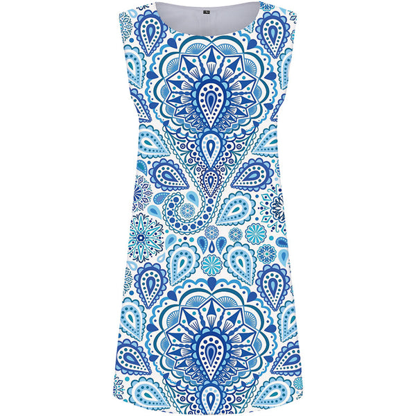 Blue And White Porcelain Dress Women Blue 3d Print Flower Sundress Vintage Sexy Elegant Short Womens Clothing Elegant