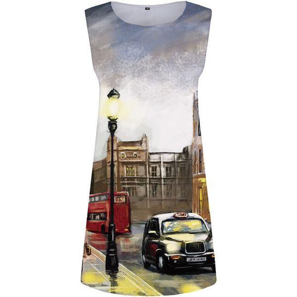 City Dress Women Sky Boho Car Korean Style Painting Tank Womens Clothing Vintage