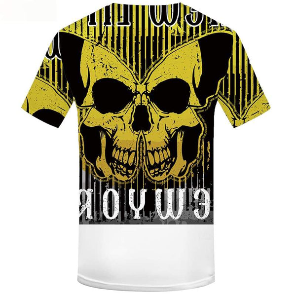 
Skull T-shirt Men Yellow Tshirts Cool Gothic Shirt Print Punk Rock Tshirts Novelty Short Sleeve Punk Rock Mens New Slim O-Neck
                