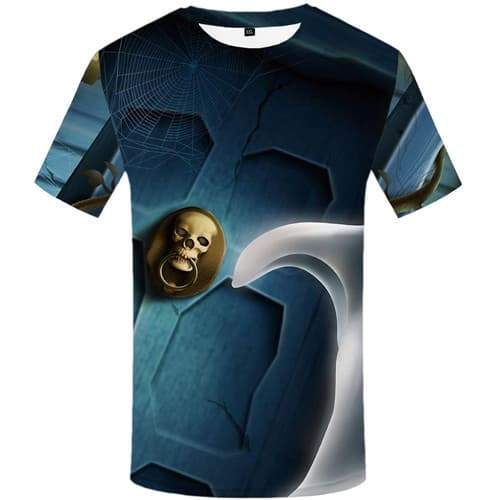Skull T-shirt Men Halloween Tshirt Anime Spider Web Shirt Print Gothic T-shirts Graphic Harajuku Tshirts Novelty Short Sleeve - KYKU