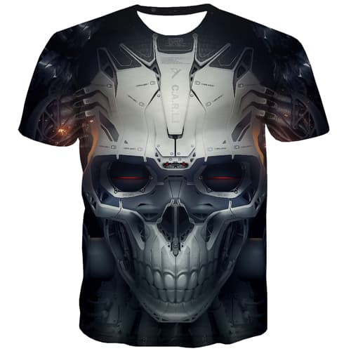 Skull T shirts Men Military T shirts Funny Metal Tshirts Casual Technology T-shirts 3d Hip Hop Shirt Print Short Sleeve - KYKU