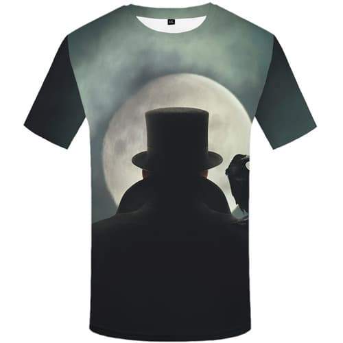 Character T shirts Men Animal Tshirt Anime Moon Shirt Print Gray Tshirts Novelty Abstract Tshirts Casual Short Sleeve T shirts - KYKU