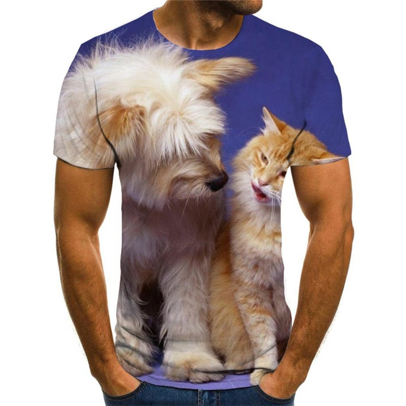 animal t shirt Hip hop tshirt 3D docile pets Cool cat and dog art costume men