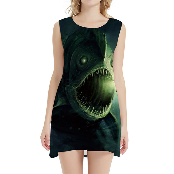 Fish Dress Women Punk Rock Boho Animal Sexy Green Sundress Tropical Vestido Sexy Womens Clothing Summer