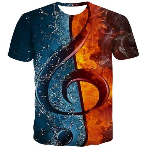 Music T-shirt Men Yin Yang Tshirts Casual Flame Tshirt Anime Water Shirt Print Gothic Tshirt Printed Short Sleeve Fashion - KYKU