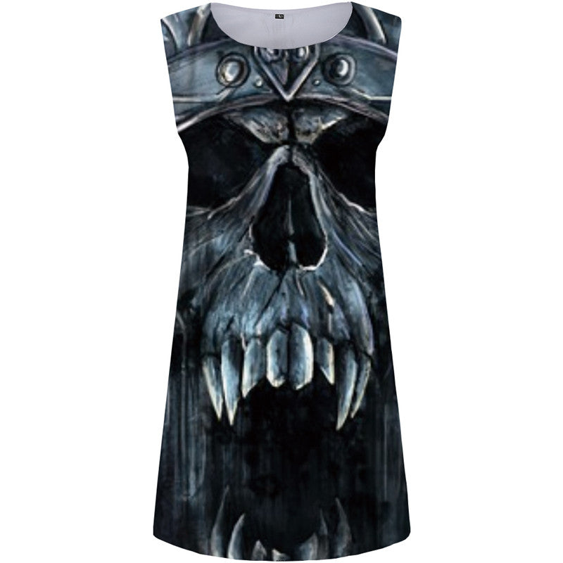 Skull Dress Women Skeleton Ladies Dresses Gothic Tank Gray Beach Rock 3d Print Womens Clothing Summer