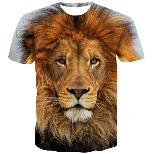 Animal T-shirt Men Lion Tshirts Cool Funny Tshirts Casual Halloween T-shirts Graphic Hip Hop Shirt Print Short Sleeve Fashion - KYKU
