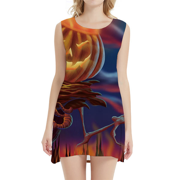 Pumpkin Dress Women Psychedelic Korean Style Halloween Office Colorful Sundress Harajuku 3d Print Womens Clothing Summer