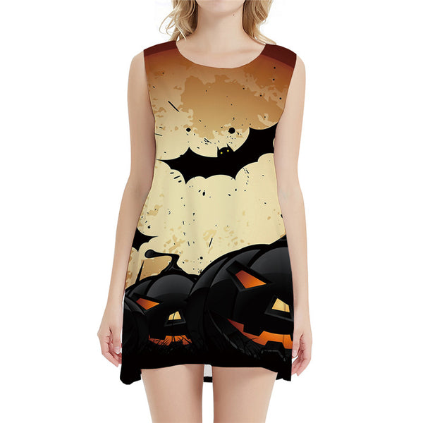 Halloween Dress Women Pumpkin Boho Bat Office Animal 3d Print Harajuku Beach Womens Clothing Summer