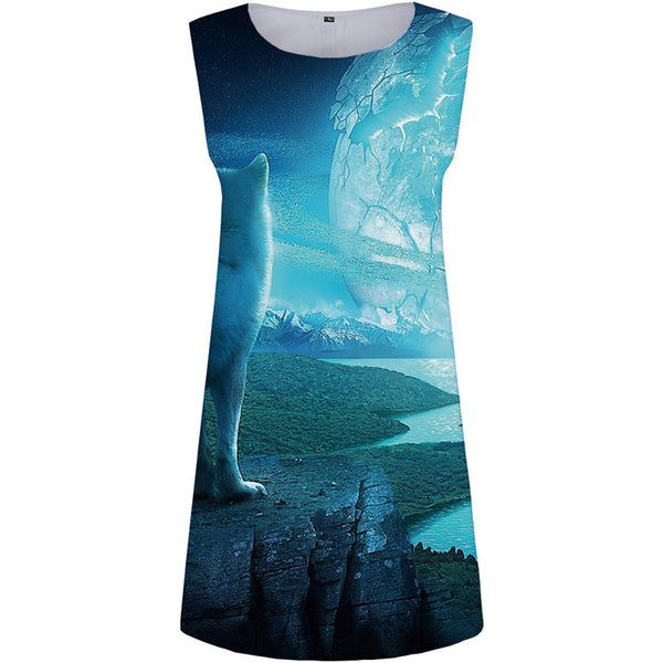 Wolf Dress Women Animal Office Moon Sexy Mountain Boho Harajuku 3d Print Womens Clothing Tassel