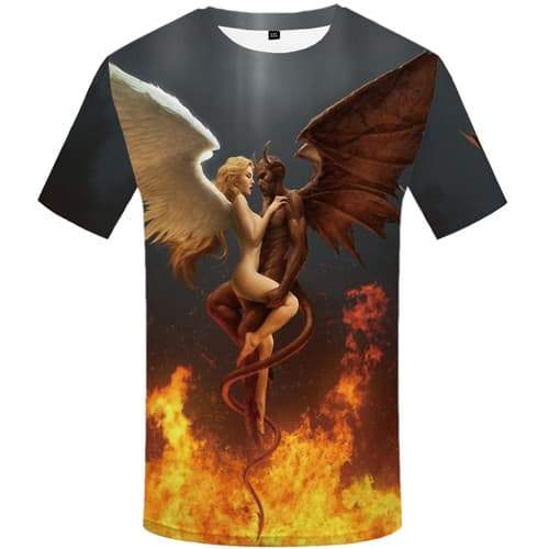 Angel T shirts Men Yinyang Tshirts Novelty Flame T shirts Funny Feather Tshirt Printed Skull T-shirts Graphic Short Sleeve - KYKU