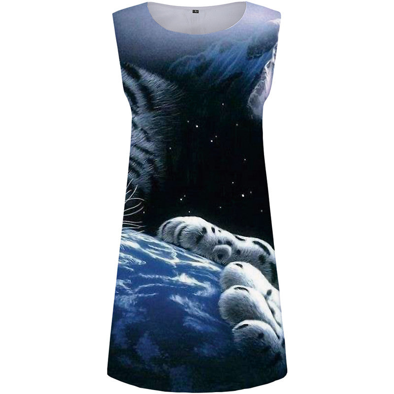 Tiger Dress Women Galaxy Space Sundress Animal Office Earth Tank Art 3d Print Womens Clothing Summer