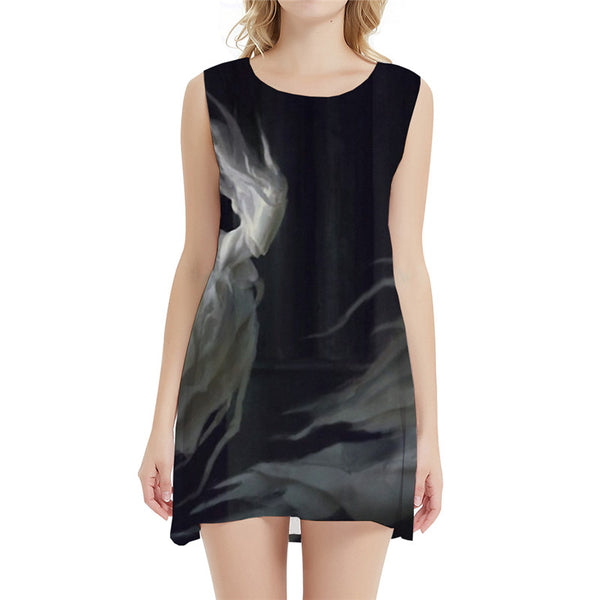 Halloween Dress Women Gray 3d Print Funny Party Ghost Short Gothic Office Womens Clothing Elegant