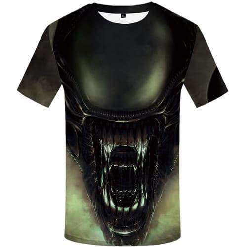 Alien T shirts Men Metal Tshirt Anime Skull T-shirts 3d Gray Tshirt Printed Gothic Tshirts Cool Short Sleeve Hip hop Mens Tops - KYKU