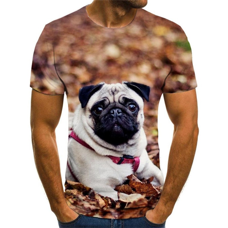 Pug dog shirt Funny 3D t shirt Puppy Cute animal Casual art costume big Smart dogs male