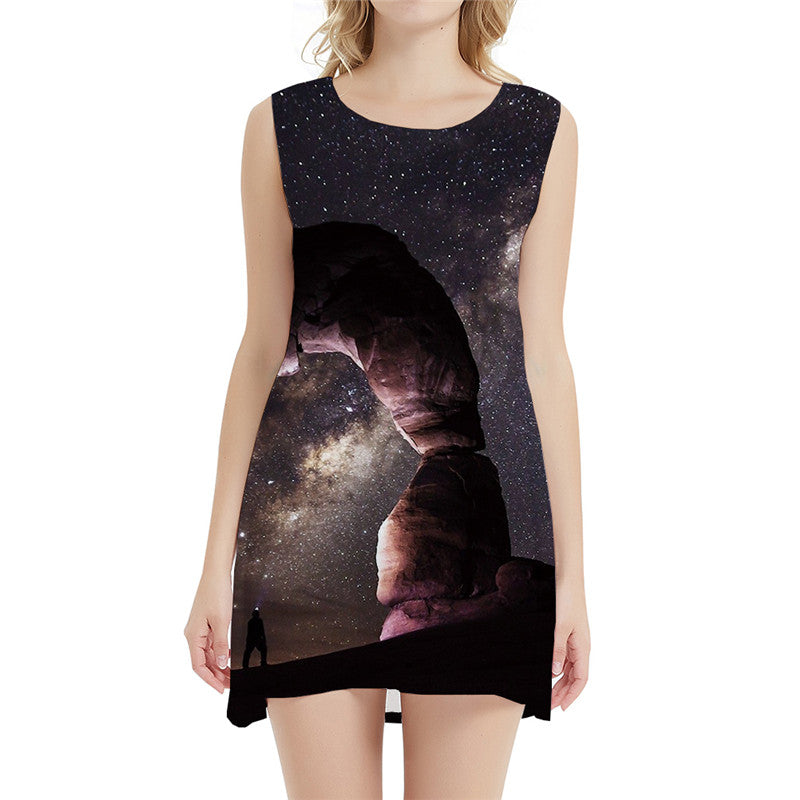Galaxy Dress Women Mountain Sundress Nebula Tank Character Boho Gothic Beach Womens Clothing Vintage