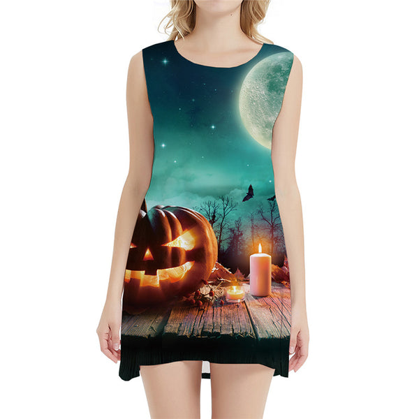 Halloween Dress Women Pumpkin Short Moon Boho Nebula Tank Cosplay Korean Style Womens Clothing Summer